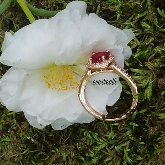 Rose Gold Red Ruby Halo Engagement Ring - Picture 4 of 6